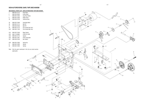 Page 489-79-7
NON-AUTOREVERSE (NAR) TAPE MECHANISM
MECHANICAL PARTS LIST - NON-AUTOREVERSE TAPE MECHANISM
1 9965 000 12110 Play Head
2 9965 000 02600 Erase Head
7 9965 000 10042 Cap Pinch Roller
9 9965 000 10044 Roller Pinch
32 9965 000 07439 Solenoid Assy
34 9965 000 10046 Assembly Motor
36 9965 000 12114 Belt SF
37 9965 000 07442 Belt FR
39 9965 000 12115 Flex Socket 5pin Hort.
40-2 4822 265 11535 Flex Socket 8pin Hort.
40-3 9965 000 10049 Mode Switch
40-4 4822 116 83883 470R 5% 0,5W
40-5 9965 000 12116...