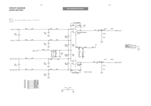 Page 5810-8
CIRCUIT DIAGRAM
AUDIO SECTIONThe C79 ,C91 must be placed as near to the CD18 as
possible Notes:
Optional
CD_RCH CD_LCH
AMP_VCCAGND
DAC_LN
DAC_LP
DAC_RN
DAC_RP
CD_LCH
AGND
CD_RCH
CD_LCH
DAC_LP
CD_RCH
DAC_RPDAC_LNDAC_RN
CD_LCHCD_RCH
AMP_VCC
5V
C75 220pF
C84
1.5nF
C83 100uF/6.3V
T56
C77 100uF/6.3V
R86 47R
C95 220pF
C78
1.5nF
T50
R93
18K
-
+
IC11B MJN4558
56
7
84
R92
1K
T51
R82 18K
R84 22K
C93
100pF
T52
R88 22K
C91
1.5nF
T53
C80
100pFC41 0.1uF
C87 0.1uF
C92
1.5nF
R95 22K
R110 100R
R87 4K7
C86...