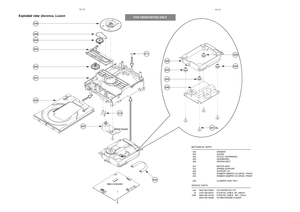 Page 65MOTOR BOARD
WMA CD BOARD
230206204203205201
211
210
202
207
CN9
220223223240
221
222222
4x
MECHANICAL PARTS
–––––––––––––––––––––––––––––––––––––––––––––––––––––
202 DRAWER
203 SLIDER
204 PULLEY GEARWHEEL
205 GEARWHEEL
206 DRIVING BELT
207 MOTOR ASSY
210 SPRING SUPPORT
220 SUPPORT CD
222 RUBBER DAMPER CD DRIVE, FRONT
223 RUBBER DAMPER CD DRIVE, FRONT
230 CLAMPER ASSY DA11
J5 3103 308 94021 FLEXFOIL CABLE, 8P, 268mm
CN9 9940 000 02122 FLEXFOIL CABLE, 16P, 170mm
Exploded view 
UNIVERSAL
LOADER
SERVICE...