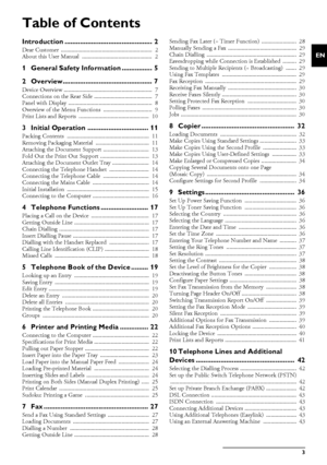 Page 3Table of Contents3
EN
Table of Contents
Introduction .............................................. 2
Dear Customer  ............................................................ 2
About this User Manual  .............................................. 2
1 General Safety Information ................ 5
2 Overview............................................... 7
Device Overview .......................................................... 7
Connections on the Rear Side ...................................... 7...