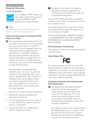 Page 2422
6. Regulatory Infomation
Energy Star Declaration
(www.energystar.gov)
As an ENERGY STAR
® Par tner, we 
have determined that this product 
meets the ENERGY STAR
®
guidelines for energy efficiency.
Note
We recommend you switch off the monitor 
when it is not in use for a long time.
Federal Communications Commission (FCC) 
Notice (U.S. Only)
This equipment has been tested and found 
to comply with the limits for a Class B digital 
device, pursuant to Par t 15 of the FCC 
Rules. These limits are designed...