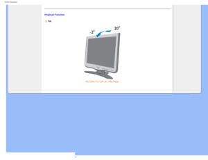 Page 38
Product Information
Physical Function 1) Tilt 
 
RETURN TO TOP OF THE PAGE 
         
file:///D|/make%20CD/190C8%20CD/lcd/manual/English/190C8/product/product\
.htm (10 of 10)2008-3-31 12:40:33 