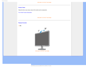 Page 381SPEVDU*OGPSNBUJPO
RETURN TO TOP OF THE PAGE
Product Views
Follow the links to see various views of the monitor and its components.\
Front View Product Description

RETURN TO TOP OF THE PAGE
Physical Function1) Tilt

RETURN TO TOP OF THE PAGE
   
GJMF)]0&..0%&-41IJMJQT$%.BOVBM$8$8&%6MDENBOVBM&OHMJTI$8QSPEVDUQSPEVDUIUNK 