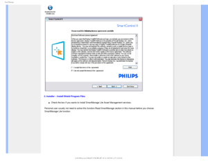 Page 464NBSU.BOBHF
3. Installer – Install Shield Program Files
µCheck the box if you wants to install SmartManage Lite Asset Management \
services. 
Personal user usually not need to active this function.Read SmartManage \
section in this manual before you choose 
SmartManage Lite function
 
GJMF)]0&..0%&-41IJMJQT$%.BOVBM$8$8&%6MDENBOVBM&OHMJTI$8QSPEVDU4.35)5.K+ 