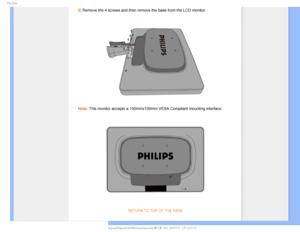 Page 705IF#BTF
2)Remove the 4 screws and then remove the base from the LCD monitor. 

Note: This monitor accepts a 100mmx100mm VESA-Compliant mounting interface.


RETURN TO TOP OF THE PAGE
GJMF)]0&..0%&-41IJMJQT$%.BOVBM4848&%6MDENBOVBM&OHMJTI48JOTUBMMCBTFIUNK+ 