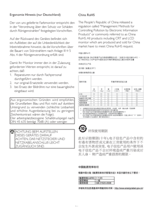 Page 2826 Ergonomie Hinweis (nur Deutschland)
Der von uns geliefer te Farbmonitor entspricht den 
in der Verordnung über den Schutz vor Schäden 
durch Röntgenstrahlen festgelegten Vorschriften. 
Auf der Rückwand des Gerätes befindet sich 
ein Aufkleber, der auf die Unbedenklichkeit der 
Inbetriebnahme hinweist, da die Vorschriften über 
die Bauar t von Störstrahlern nach Anlage III ¤ 5 
Abs. 4 der Röntgenverordnung erfüllt sind. 
Damit Ihr Monitor immer den in der Zulassung 
geforder ten Wer ten entspricht, ist...