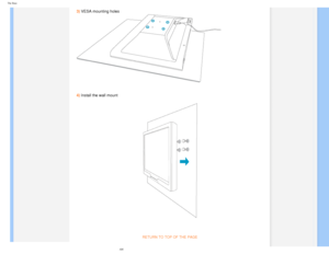 Page 59
The Base
3) VESA mounting holes  
 
 
 
4) Install the wall mount
 
RETURN TO TOP OF THE PAGE 
file:///D|/EDFU/LCD/200WP7/manual/ENGLISH/200WP7/INSTALL/base.htm (4 of\
 5)2006-08-04 11:01:54 AM 