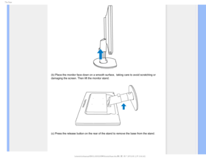 Page 765IF#BTF

(b) Place the monitor face down on a smooth surface,  taking care to a\
void scratching or 
damaging the screen. Then lift the monitor stand.

(c) Press the release button on the rear of the stand to remove the ba\
se from the stand.


 
GJMF&]-$%.POJUPS0&.1IJMJQT.1QSPKFDU#8#8,)$%$POUFOUTMDENBOVBM&/(-*4)#8JOTUBMMCBTF 