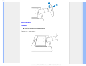 Page 775IF#BTF
Remove the Base
Condition:
µfor VESA standard mounting applications
Remove the 4 screw covers.
GJMF&]-$%.POJUPS0&.1IJMJQT.1QSPKFDU#8#8,)$%$POUFOUTMDENBOVBM&/(-*4)#8JOTUBMMCBTF 