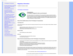 Page 153FHVMBUPSZ*OGPSNBUJPO
 
    


•
TCO Displays 5.0 Information
•
Recycling Information for Customers
•Waste Electrical and Electronic 
Equipment-WEEE
•
CE Declaration of Conformity
•Energy Star Declaration

•Federal Communications 
Commission (FCC) Notice (U.S. 
Only)
•
FCC Declaration of Conformity
•Commission Federale de la 
Communication (FCC Declaration)
•EN 55022 Compliance (Czech 
Republic Only)
•
MIC Notice (South Korea Only)
•Polish Center for Testing and 
Certification...