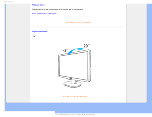 Page 381SPEVDU*OGPSNBUJPO
Product Views
Follow the links to see various views of the monitor and its components.\
Front View Product Description

RETURN TO TOP OF THE PAGE
Physical FunctionTilt

RETURN TO TOP OF THE PAGE
   
GJMF&]-$%.POJUPS0&.1IJMJQT.QSPKFDU$$&%6#7$%$POUFOUTMDENBOVBM&/(-*4)$QSPEVDUQSP 