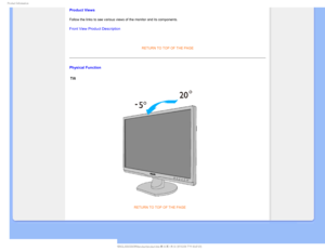 Page 391SPEVDU*OGPSNBUJPO
Product Views
Follow the links to see various views of the monitor and its components.\
Front View Product Description

RETURN TO TOP OF THE PAGE
Physical FunctionTilt

RETURN TO TOP OF THE PAGE
   
GJMF&]-$%.POJUPS0&.1IJMJQT.1QSPKFDU4848$%$POUFOUTMDENBOVBM&/(-*4)48QSPEVDUQSPEVDUIU 