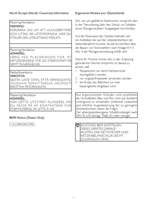 Page 2725
North Europe (Nordic Countries) Information
Placering/Ventilation 
VARNING:
FÖRSÄKRA	DIG 	OM 	ATT 	HUVUDBRYTARE	
OCH 	UTTAG 	ÄR 	LÄTÅTKOMLIGA, 	NÄR 	DU	
STÄLLER	DIN	UTRUSTNING	PÅPLATS.
Placering/Ventilation ADVARSEL: 
S Ø R G 	V E D 	P L A C E R I N G E N 	F O R , 	A T	NETLEDNINGENS	 STIK	OG	STIKKONTAKT	 ER	NEMT	TILGÆNGELIGE. 	
Paikka/Ilmankier to VAROITUS: 
SIJOITA	LAITE 	SITEN, 	ETTÄ 	VERKKOJOHTO	V O I D A A N 	TA R V I T TA E S S A 	H E L P O S T I	IRROTTAA	PISTORASIASTA. 	
Plassering/Ventilasjon...