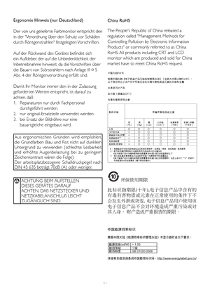 Page 2826
Ergonomie Hinweis (nur Deutschland)
Der von uns geliefer te Farbmonitor entspricht den 
in der "Verordnung über den Schutz vor Schäden 
durch Röntgenstrahlen" festgelegten Vorschriften. 
Auf der Rückwand des Gerätes befindet sich 
ein Aufkleber, der auf die Unbedenklichkeit der 
Inbetriebnahme hinweist, da die Vorschriften über 
die	Bauar t	von	Störstrahlern	nach	Anlage	III	¤	5	
Abs. 4 der Röntgenverordnung erfüllt sind. 
Damit Ihr Monitor immer den in der Zulassung 
geforder ten Wer ten...