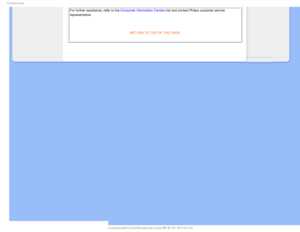 Page 115SPVCMFTIPPUJOH
For further assistance, refer to the Consumer Information Centers list and contact Philips customer service 
representative.

RETURN TO TOP OF THE PAGE

  

GJMF&]-$%.POJUPS0&.1IJMJQT.QSPKFDU&&&%6#/$%$POUFOUTMDENBOVBM&/(-*4)&TBGFUZTBG@ 