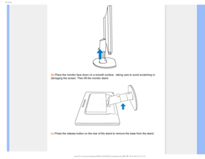 Page 655IF#BTF
(b) Place the monitor face down on a smooth surface,  taking care to avoid \
scratching or 
damaging the screen. Then lift the monitor stand.
 
(c) Press the release button on the rear of the stand to remove the base fr\
om the stand.
GJMF&]-$%.POJUPS0&.1IJMJQT.QSPKFDU##&%6#OFXGPSNBU$%$POUFOUTMDENBOVBM&/(-*4)#JOT 