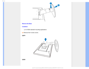 Page 665IF#BTF

Remove the Base
Condition:
µfor VESA standard mounting applications
(a) Remove the 4 screw covers.
225P1
225B1


 
GJMF&]-$%.POJUPS0&.1IJMJQT.QSPKFDU##&%6#OFXGPSNBU$%$POUFOUTMDENBOVBM&/(-*4)#JOT 