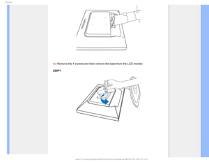 Page 675IF#BTF

(b) Remove the 4 screws and then remove the base from the LCD monitor. 
225P1
GJMF&]-$%.POJUPS0&.1IJMJQT.QSPKFDU##&%6#OFXGPSNBU$%$POUFOUTMDENBOVBM&/(-*4)#JOT 