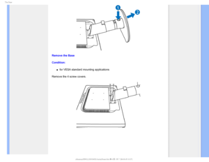 Page 645IF#BTF
Remove the Base
Condition:
µfor VESA standard mounting applications
Remove the 4 screw covers.
GJMF&]-$%.POJUPS0&.1IJMJQT.QSPKFDU##&%6#7MDENBOVBM&/(-*4)#JOTUBMMCBTFIUNK+ 