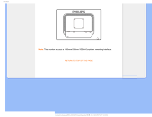 Page 655IF#BTF
Note: This monitor accepts a 100mmx100mm VESA-Compliant mounting interface.
RETURN TO TOP OF THE PAGE
 
    
GJMF%]-$%.POJUPS0&.1IJMJQT.QSPKFDU11&%#7$%$POUFOUTMDENBOVBM&/(-*4)1JOTUBMMCBT 