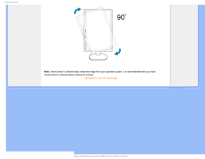 Page 411SPEVDU*OGPSNBUJPO

Note: SmartControl II software helps rotate the image from your operation sy\
stem. It is recommended that you install 
SmartControl II software before rotating the monitor.

RETURN TO TOP OF THE PAGE
  
GJMF&]-$%.POJUPS0&.1IJMJQT.1QSPKFDU1818&%6$%$POUFOUTMDENBOVBM&/(-*4)18QSPEVDUQSPEVDUIU 