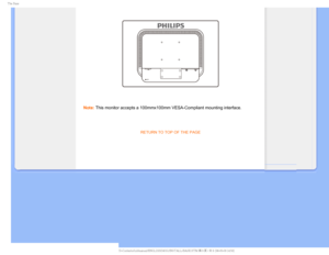 Page 695IF#BTF
Note: This monitor accepts a 100mmx100mm VESA-Compliant mounting interface.
RETURN TO TOP OF THE PAGE
 
    
GJMF&]-$%.POJUPS0&.1IJMJQT.QSPKFDU44QMVT#7$%$POUFOUTMDENBOVBM&/(-*4)4*/45-- 