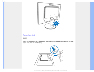 Page 635IF#BTF

Remove base stand
240S1
Place the monitor face on a safe surface, push down on the release butto\
n and pull the base 
stand away from the monitor body.

GJMF&]-$%.POJUPS0&.1IJMJQT.QSPKFDU44QMVT#7$%$POUFOUTMDENBOVBM&/(-*4)4*/45-- 