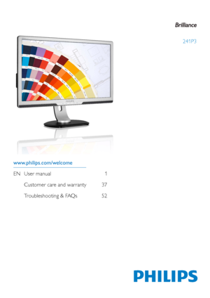 Page 1241P3
www.philips.com/welcome         
EN User manual    1
  Customer care and warranty          37
  Troubleshooting & FAQs                52
 
