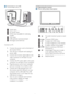 Page 75
2.2  Operating the monitor
 Front view product description
  :  To switch monitor’s power on and 
off.
  :  To access OSD menu. 
  :  To adjust the OSD menu.
  :  To adjust brightness of the display.
  :  To adjust volume of the display.  
:   Return to previous OSD level. / 
PowerSensor.
  :   Smar tImage. There are 6 modes 
to be selected: Office, Photo, 
Movie, Game, Economy and Off.
  :  Earphone jack.  
  Connecting to your PC
 Audio input 
  AC power input 
  DVI-D input (available for selecting...