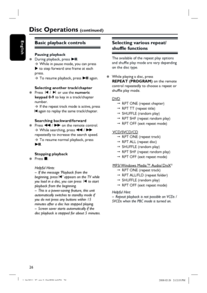 Page 2626
English
Disc Operations (c o n t i n u e d )
Basic playback controls
Pausing playback
z  During playback, press u.
