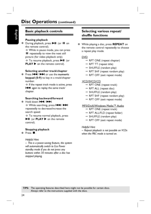 Page 2424
English
Disc Operations (continued)
Basic playback controls
Pausing playback
z  During playback, press u (or Å on 
the remote control).
