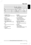 Page 13English
13
3139 115 2xxx1
Main Unit
1STANDBY ON (B)
– Switches to Eco Power standby mode, or
turns on the system.
2Disc tray
3OPEN CLOSE 0
– Opens/Closes the disc tray.
4 ECO POWER indicator
– Lights up when in Eco Power standby
mode.
5iR
– Point the remote control towards this
sensor.
6System display panel
7VOLUME
– Adjusts the volume level.
123647
890!
5
8SOURCE
– Selects the relevant active source mode:
DISC, TUNER  (FM/MW), TV  or AUX.
9ÉÅ PLAY/PAUSE
– DISC: starts/pauses playback.
– TUNER: starts...