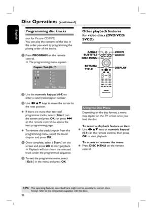 Page 2626
English
Disc Operations (continued)
Programming disc tracks
(not for Picture CD/MP3) 
You can play the contents of the disc in 
the order you want by programming the 
playing order of the tracks. 
A Press PROGRAM on the remote 
control.
