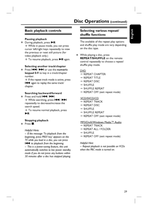 Page 2929
English
Disc Operations (c o n t i n u e d )
Basic playback controls
Pausing playback
z  During playback, press u.
