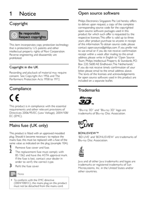 Page 42
Open source software
Philips Electronics Singapore Pte Ltd hereby offers to deliver, upon request, a copy of the complete corresponding source code for the copyrighted open source software packages used in this product for which such offer is requested by the respective licenses. This offer is valid up to three years after product purchase to anyone in receipt of this information. To obtain source code, please contact open.source@philips.com. If you prefer not to use email or if you do not receive...