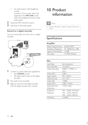 Page 2324
10 Product 
information
Note
  Product information is subject to change without prior 
notice.
=	


Q	

Rated Output Power 2X20W RMS
