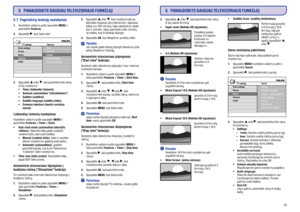 Page 19225.7 Pagrindiniø funkcijø nustatymas
Pastaba
Patarimas
Patarimas
1. MENU
Features
2.
3.
1. MENU
Features > Timer >
Sleeptimer
2. Sleeptimer3.
4. OK
1. MENU
Features > Timer > Start time.
2. Start time
3.
4. OK
5. MENU
Start
time Off
1. MENU
Features > Timer > Stop time
2. Stop time
3.
4. OK
5. MENU Nuotolinio valdymo pulte spauskite ir
pasirinkite .
Spauskite , kad áeitumëte.
Spauskite arba , kad pasirinktumëte vienà
ið ðiø nustatymø:
Nuotolinio valdymo pulte spauskite ir
tada pasirinkite
.
Spauskite ,...