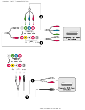 Page 98
Connecting to Your PC, TV Antenna, DVD/VCR etc.
 
 
file:///D|/My%20Documents/dfu/300WN5/english/300wn5/INSTALL/connect.htm \
(12 of 13)2005-02-16 10:33:48 AM 