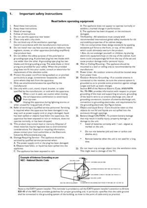 Page 3EN-2
ENGLISH
FRANÇAISE
ESPAÑOL
Important safety instructions
1.  
Read before operating equipment
Read these instructions.
Keep these instructions.
Heed all warnings.
Follow all instructions.
Do not use this apparatus near water.
Clean only with a dry cloth.
Do not block any of the ventilation openings. 
Install in accordance with the manufacturers instructions.
Do not install near any heat sources such as radiators, heat 
registers, stoves, or other apparatus (including amplifiers) 
that produce heat ....