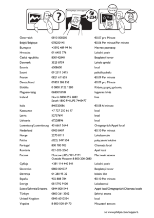 Page 2Österreich0810 000205   €0.07 pro Minute 
België/Belgique 078250145 €0.06 Per minuut/Par minute
България +3592 489 99 96 Местен разговор
Hrvatska 01 6403 776 Lokalni poziv
Česká republika 800142840 Bezplatný hovor
Danmark 3525 8759 Lokalt opkald
Estonia 6008600 local
Suomi 09 2311 3415 paikallispuhelu
France 0821 611655 €0.09 Par minute
Deutschland 01803 386 852 €0.09 pro Minute 
Ελλάδα 0 0800 3122 1280 Κλήση χωρίς χρέωση
Magyarország 0680018189 Ingyenes hívás
Ireland North 0800 055 6882
South...