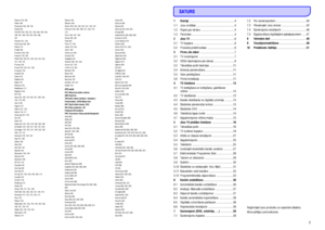 Page 3Palcom 112, 163
Paltec 188
Panasonic 102, 124, 127
Panda 102
PHILIPS 100, 102, 127, 132, 162, 163, 164,
166, 181, 182, 183, 184, 185, 186,
187
Phoenix 107, 155
Phontrend 156, 169
Polsat 179
Predki 122
Premiere 139, 156
Priesner 112, 138
PRO2 129, 130,131, 132, 133, 134, 135,
137, 140, 141
Promax 102
Prosat 103, 104, 107, 108
Provision 118
Quadral 104
Quiero179
Radiola 100
Radix 144
Rainbow 105
Rediffusion 177
Redpoint 154
RFT 100
Saba 103, 108, 118, 123, 127, 128, 142,
153, 178, 180
Sabre 102
Sagem 179...