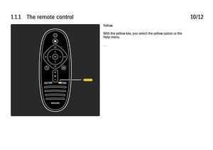 Page 121.1.1      The  remote  control
10/12Yellow
With the yellow key, you select the yellow option or the
Help menu.
. . .
 