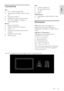 Page 63     
EN      63   
English
 Connectivity 
Rear 
 EXT 1: SCART (RGB/CVBS) 
 Component and Audio: Y Pb Pr, Audio 
L/R 
 Service port: SERV.U  
 Headphones: stereo 3.5mm mini-jack 
 SAT: F-pin (Satellite). Available on 
certain models only. 
Bottom 
 Ethernet LAN RJ-45 
 DIGITAL AUDIO OUT: Optical  
 HDMI 1 - 3 
 AUDIO IN: DVI/VGA (stereo 3.5mm 
mini-jack) 
 Antenna: 75 ohm coaxial 
 VGA: PC input   
 
 
 
 
 
 
Side 
 Common Interface: CI 
 SD card (Video stores) 
 2 x USB 
 HDMI 
HDMI...