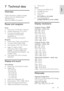 Page 49     
EN      49   
English
 7 Technical data 
Overview 
NonPu bl i sh 
Product information is subject to change 
without notice. For detailed product 
information, go to 
(http://www.philips.com/support). 
Power and reception 
NonPu bl i sh 
Power 
 Mains power: AC220-240 V; 50-60 Hz 
 Ambient temperature: 5°C to 35°C 
 For power and standby power 
consumption, see the product 
specifications at 
(http://www.philips.com/support). 
Reception 
 Antenna input: 75ohm coaxial (IEC75) 
 TV system: DVB...