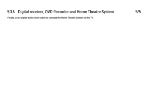 Page 2145.3.6   Digital receiver, DVD Recorder and Home Theatre System
5/5
Finally, use a digital audio cinch cable to connect the Home Theatre System to the TV. 