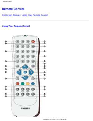 Page 43
Remote Control
Remote Control
On Screen Display • Using Your Remote Control
Using Your Remote Control
file:///D|/My%20Documents/dfu/BDL3221V/english/320wn6/OSD/tv_control.htm\
 (1 of 5)2005-11-07 12:48:08 PM 