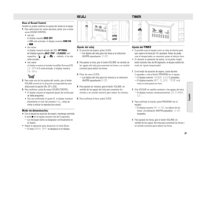 Page 37Usar el Sound ControlTambién es posible modificar los ajustes del sonido en el equipo:1Para seleccionar las varias opciones, pulse una o varias
veces SOUND CONTROL:
•una vez:
el display muestra DBB OFF;
si DBB está activado, el display muestra DBB ON
y,
•dos veces:
el display muestra estado del DSC OPTIMAL.
(el display muestra JAZZ, POP, o CLASSICy el
respectivo  ,  o  o   símbolo, si ha sido
seleccionado)
•tres veces:
el display muestra el estado Incredible Surround (IS)
IS OFFsi IS está activado, el...