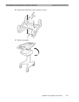 Page 207Assembling the Cardiograph Cart and Patient Cable ArmAssembling the Patient Cable Arm
PageWriter Trim Cardiograph Service ManualD-13
10Reattach the bottom base to the cart beam as shown.
11Flip the cart upright. 