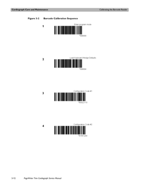 Page 72Cardiograph Care and MaintenanceCalibrating the Barcode Reader
3-12PageWriter Trim Cardiograph Service Manual
Figure 3-2 Barcode Calibration Sequence
1
2
3
4 