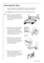 Page 1462818 34 51-00/7
Reversing The Door 
The door hinges can be changed from right (as supplied) to left if 
required to suit the location where the appliance is installed. 
1 Warning! Unplug from the mains, before reversing the door. 
0 1.Open the freezer compartment 
door and remove the plinth to 
the front. Move the door bearing 
cover on the plinth from the left 
to the right. 
2.Close the freezer compartment 
door. Open the fridge compart-
ment door and unscrew the 
retaining screw for the self-clos-...